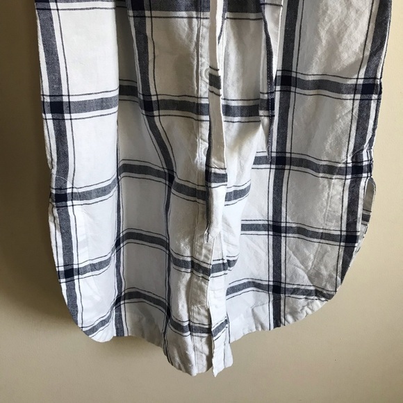GAP Linen Cotton Midi Shirt Dress Button Down Waist Tie Plaid Size 4 - Picture 6 of 11
